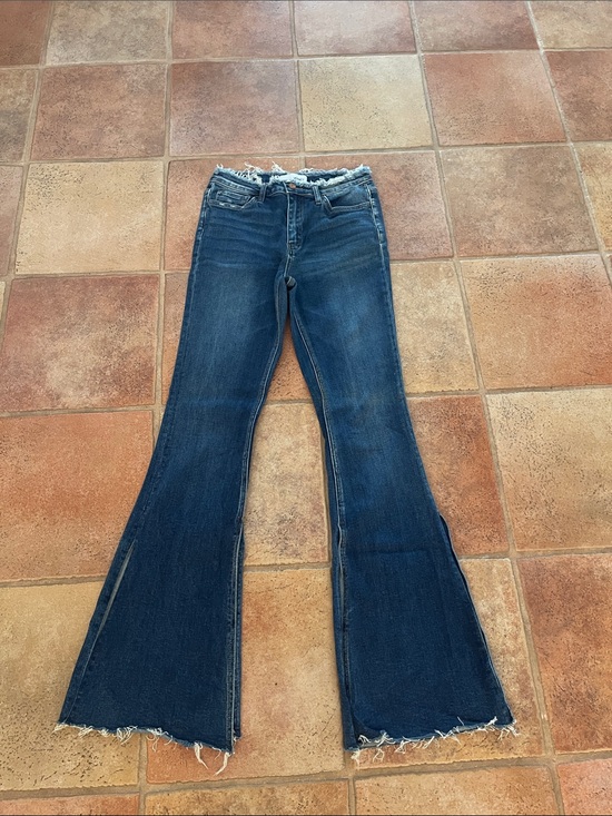 Vervet Denim - Vervet Frayed Hem Dark Blue Women's slit leg Flare Jeans size 28